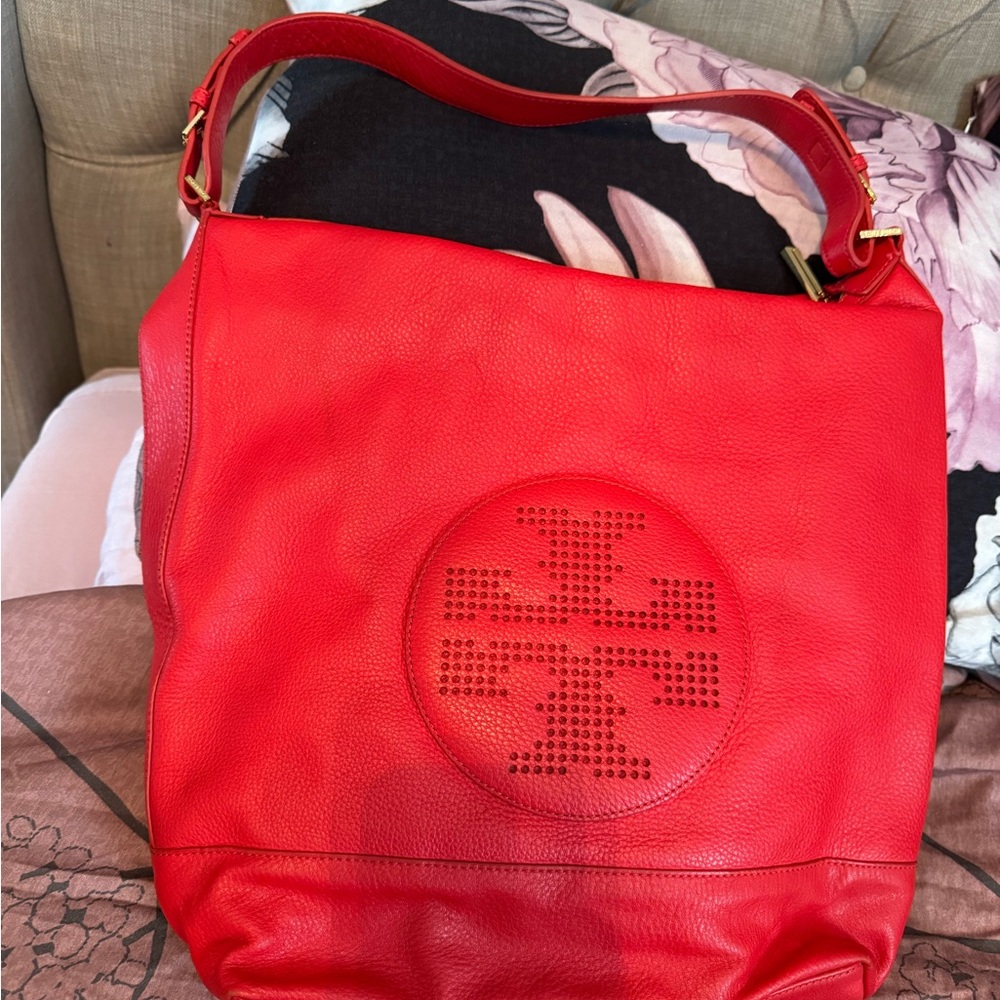 Tory Burch Red Leather Hobo Bag